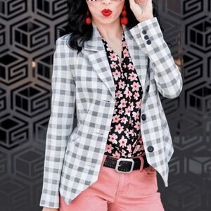 CAbi Gray Checker Plaid Valentina Blazer Jacket Size 10